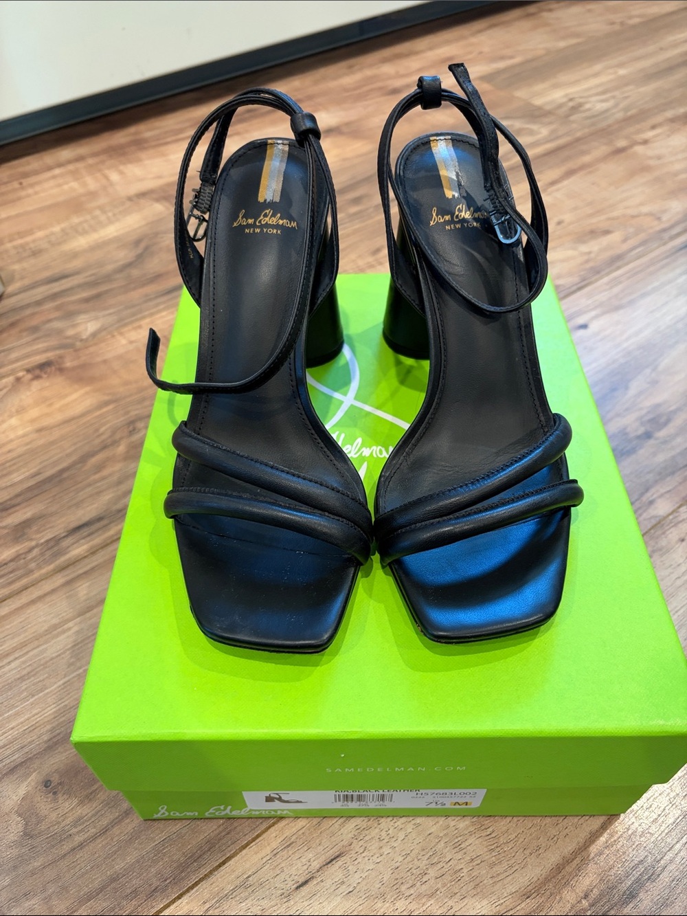 Sam Edelman “Kia”  Black Strappy Block Heel Sandals with Ankle Tie